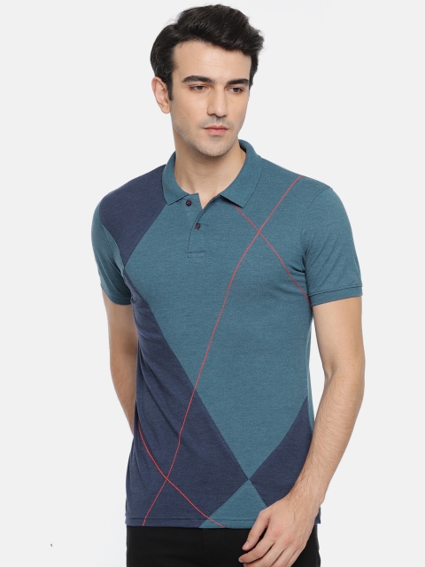 

Ruggers Men Blue Colourblocked Polo Collar T-shirt