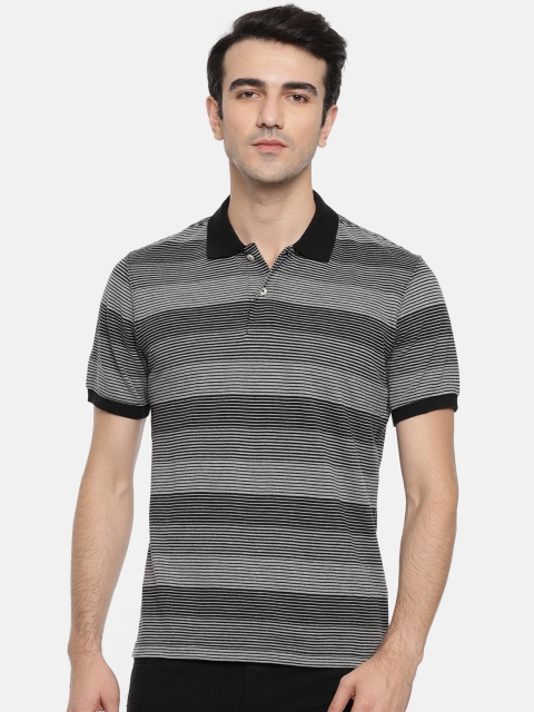 

Ruggers Men Black & Charcoal Grey Striped Polo Collar T-shirt