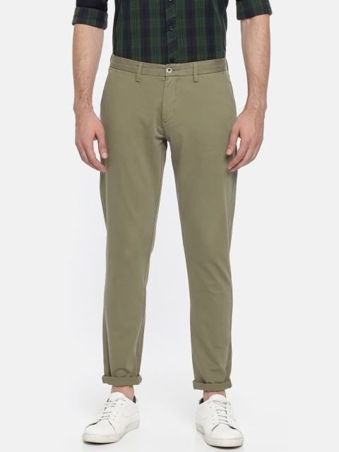 

Ruggers Men Olive Green Modern Slim Fit Solid Chinos