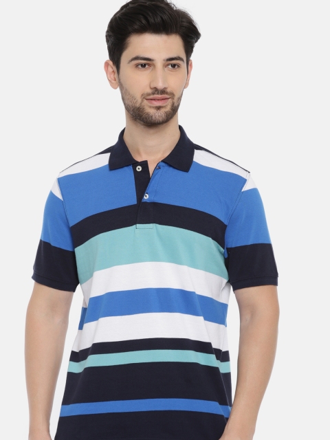 

Ruggers Men Blue & White Striped Polo Collar T-shirt