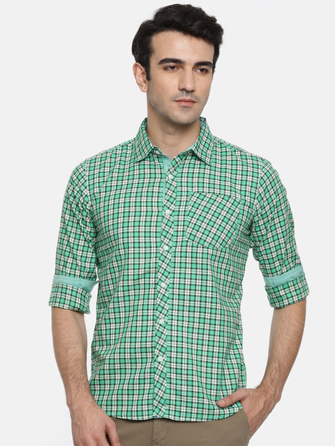 

Ruggers Men Green Regular Fit Checked Casual Shirt