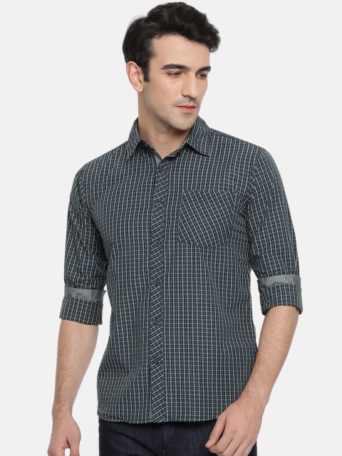 

Ruggers Men Grey & Blue Regular Fit Checked Casual Shirt