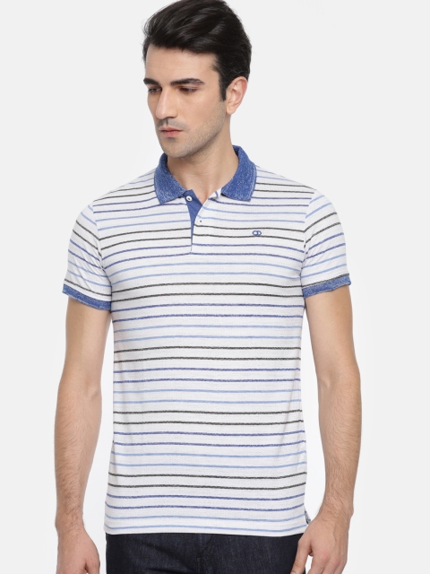 

Ruggers Men Off-White & Black Striped Polo Collar T-shirt