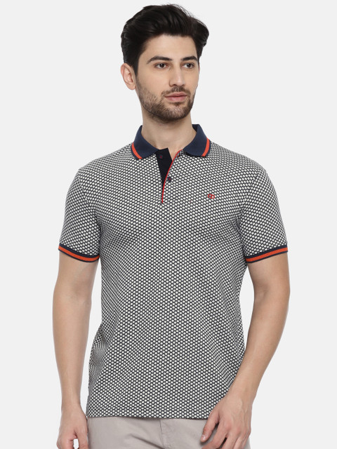 

Ruggers Men Grey Self Design Polo Collar T-shirt