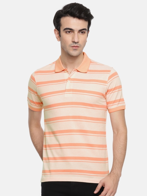 

Ruggers Men Peach-Coloured Striped Polo Collar T-shirt