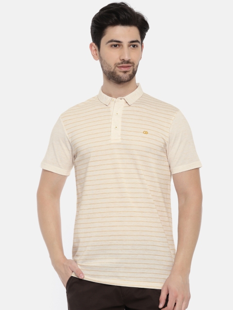 

Ruggers Men Off-White & Yellow Striped Polo Collar T-shirt