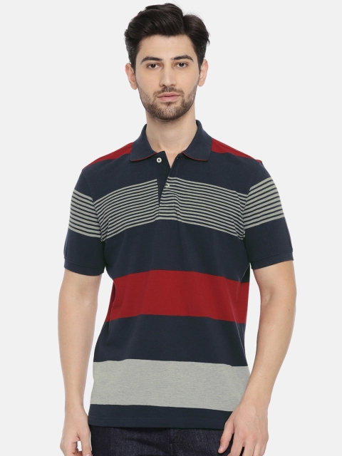 

Ruggers Men Navy Blue & Grey Striped Polo Collar T-shirt