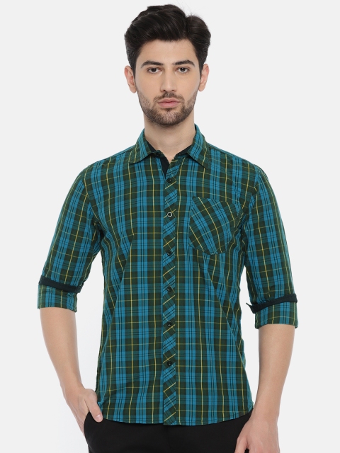 

Ruggers Men Blue & Green Regular Fit Checked Casual Shirt