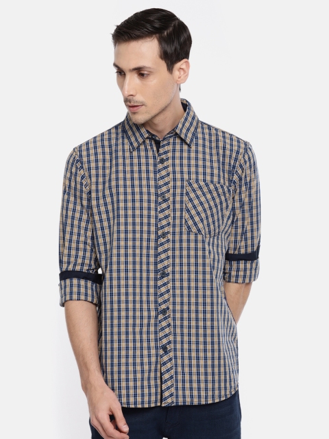 

Ruggers Men Navy Blue & Yellow Checked Casual Shirt