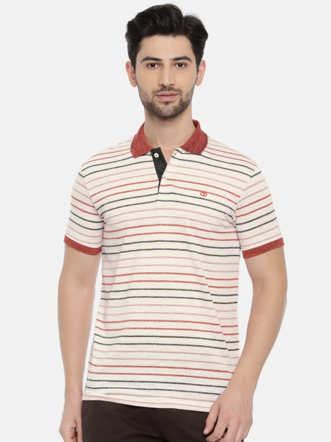 

Ruggers Men Pink & Orange Striped Polo Collar T-shirt