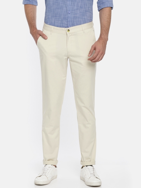 

Ruggers Men Cream-Coloured Slim Fit Solid Chinos