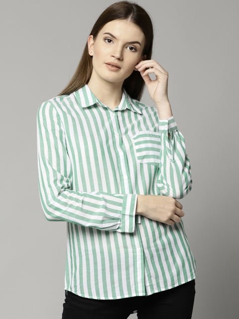 

Marks & Spencer Women Green & White Regular Fit Striped Casual Shirt