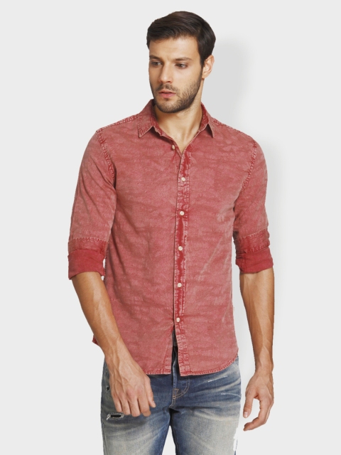 

Jack & Jones Men Rust Orange Slim Fit Self Design Casual Shirt