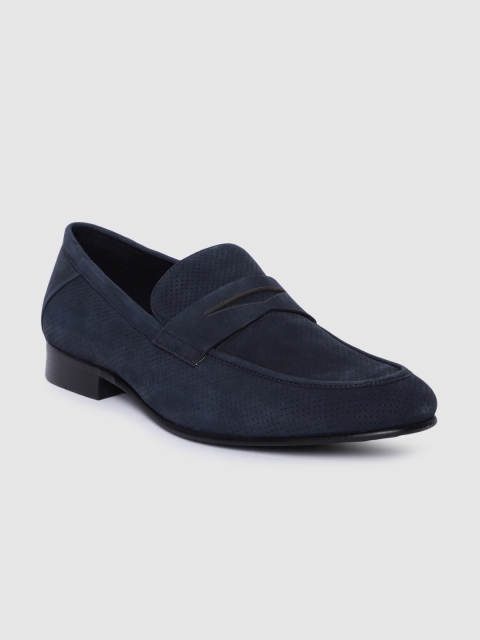 

Dune London Men Navy Blue Textured Leather Loafers