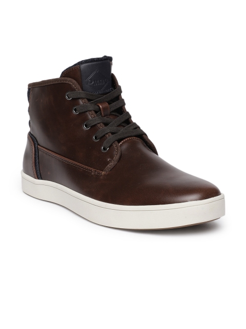 

Dune London Men Brown Solid Mid-Top Sneakers