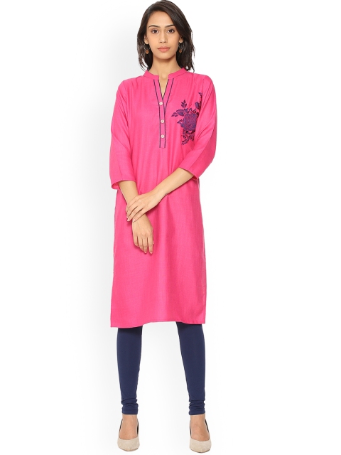 

Soch Women Pink Embroidered Straight Kurta