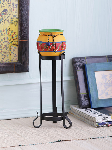 

VarEesha Yellow Hand Painted Terracotta Tea Light Diya Lantern With Stand