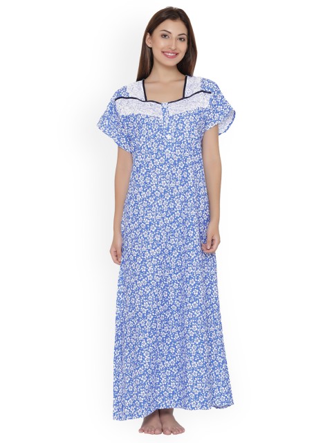 

Clovia Blue Floral Print Nightdress NSH012P08O