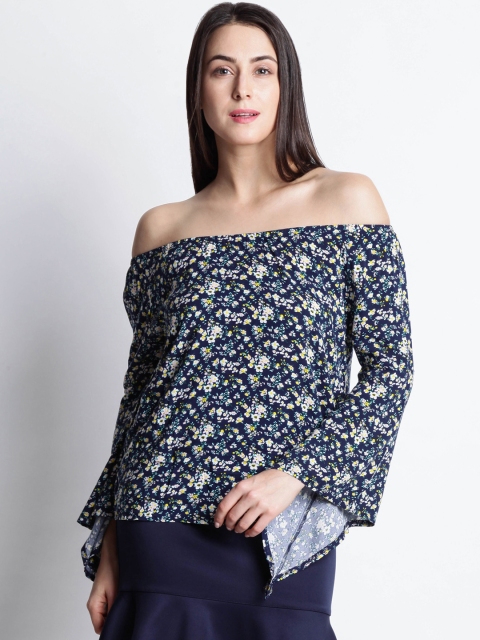 

Honey by Pantaloons Women Navy Blue Printed Bardot Top
