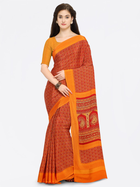 

Saree mall Red & Yellow Poly Crepe Printed Saree
