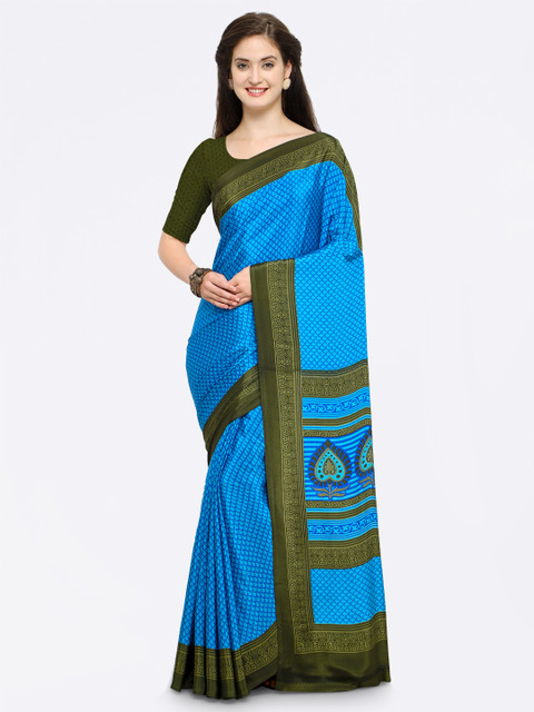 

Saree mall Blue Printed Poly Crepe Saree
