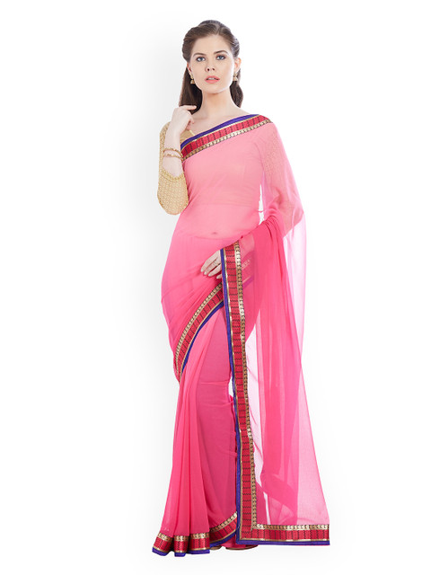 

Silk Bazar Pink Solid Poly Georgette Saree