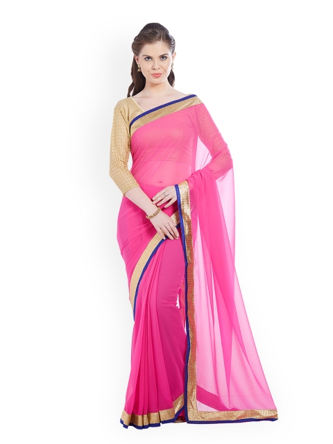 

Silk Bazar Pink Solid Poly Georgette Saree