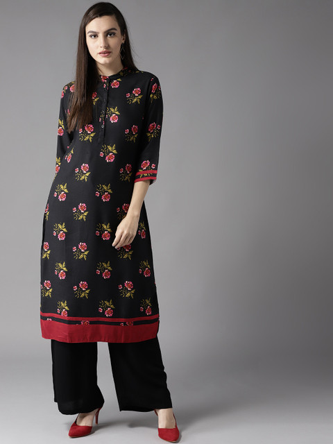 

HERE&NOW Women Black Printed Kurta with Palazzos