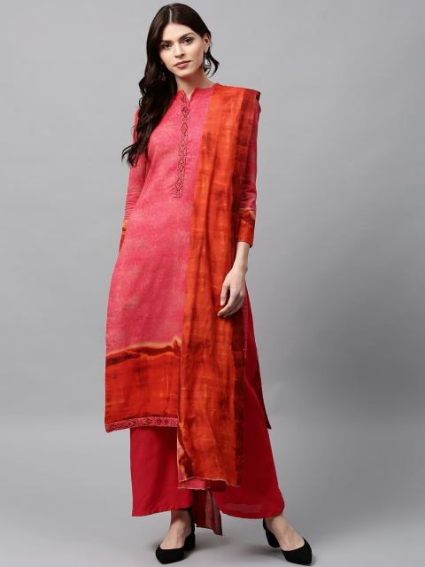 

Saree mall Pink Printed Unstitched Dress Material