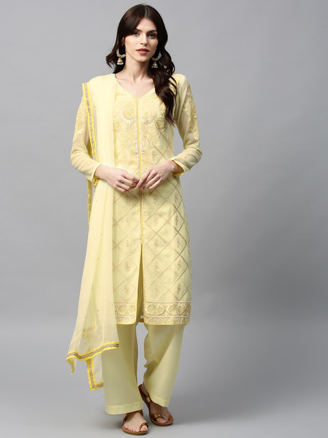 

Saree mall Yellow Embroidered Unstitched Dress Material