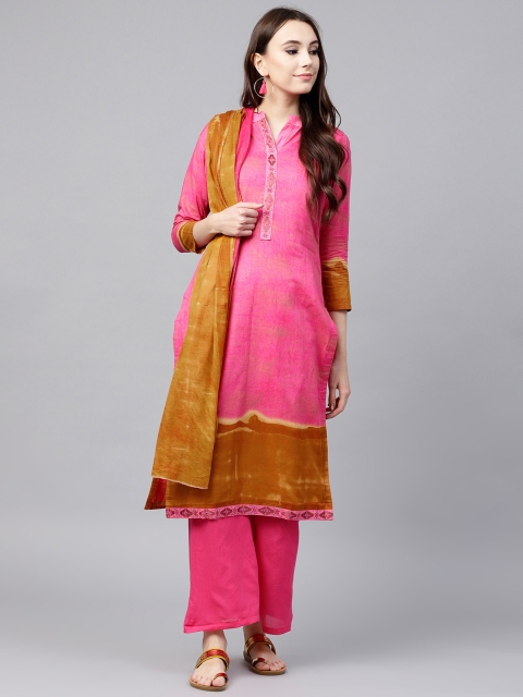 

Saree mall Pink & Camel Brown Dyed Unstitched Dress Material