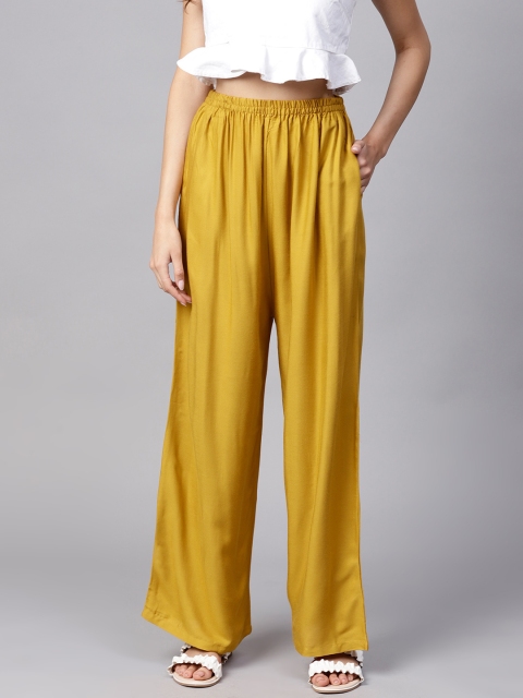 

GERUA Women Mustard Yellow Solid Straight Leg Palazzos