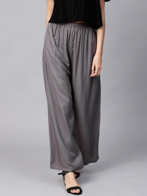 

GERUA Women Charcoal Grey Solid Straight Palazzos