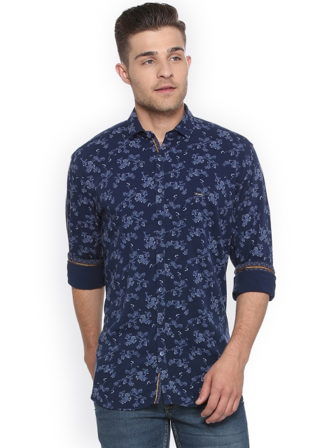 

V Dot Men Blue Slim Fit Printed Casual Shirt