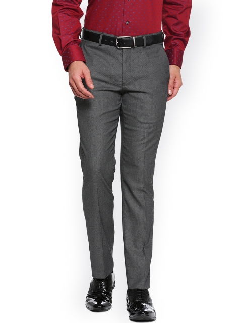 

V Dot Men Grey Skinny Fit Self Design Formal Trousers