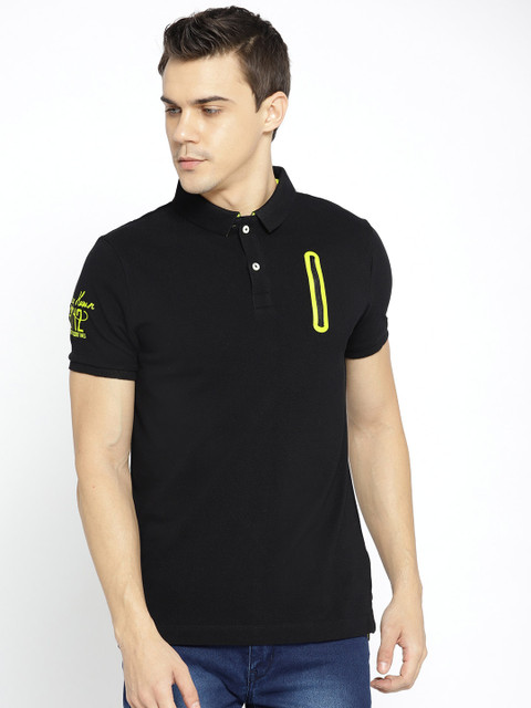 

Being Human Men Black Solid Polo Collar T-shirt