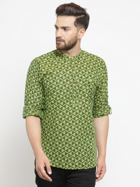 

SALWAR STUDIO Men Green Printed Straight Kurta