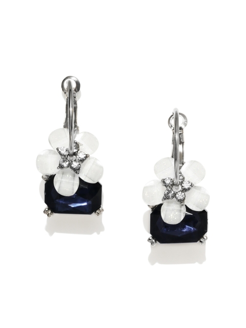 

OOMPH Women Blue & Silver-Toned Floral Drop Earrings