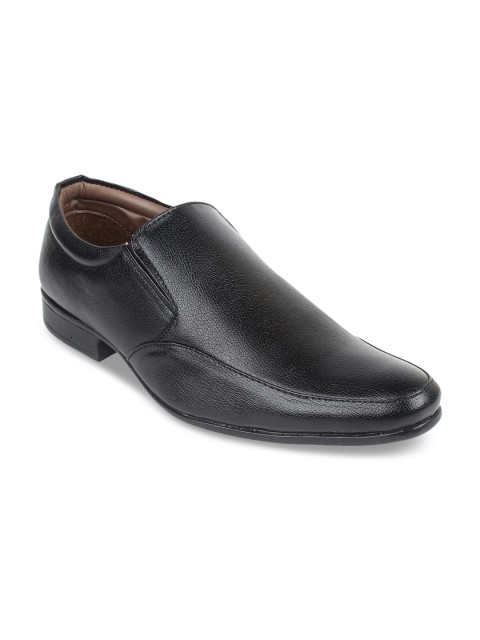 

Guava Men Black Textured Formal Slip-On Shoes