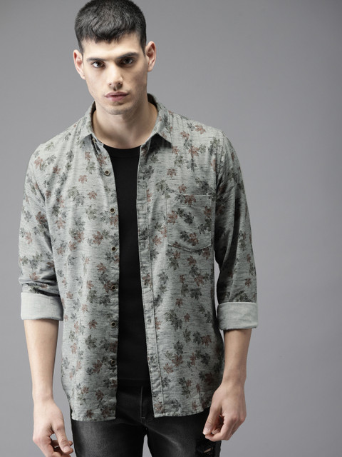 

Moda Rapido Men Grey Regular Fit Printed Casual Shirt