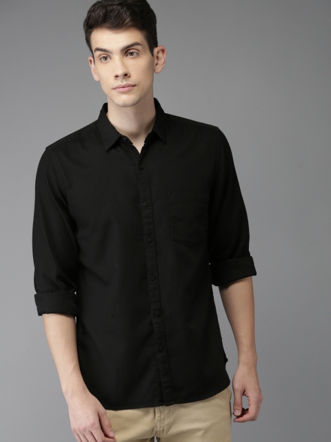 

HERE&NOW Men Black Self Design Casual Shirt