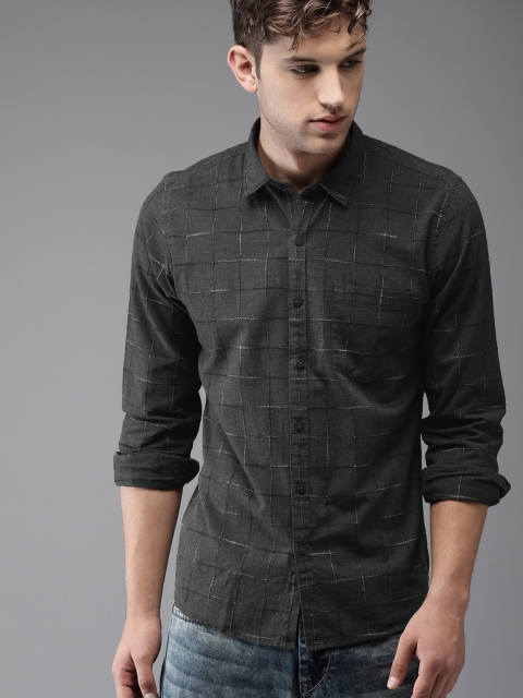 

Moda Rapido Men Charcoal Grey Regular Fit Checked Casual Shirt