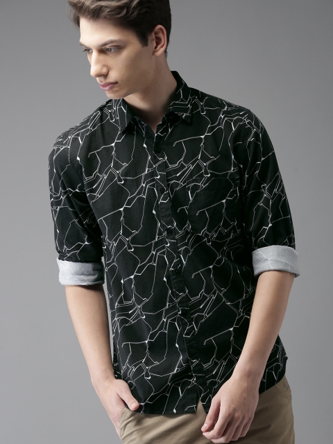 

HERE&NOW Men Black Printed Casual Shirt