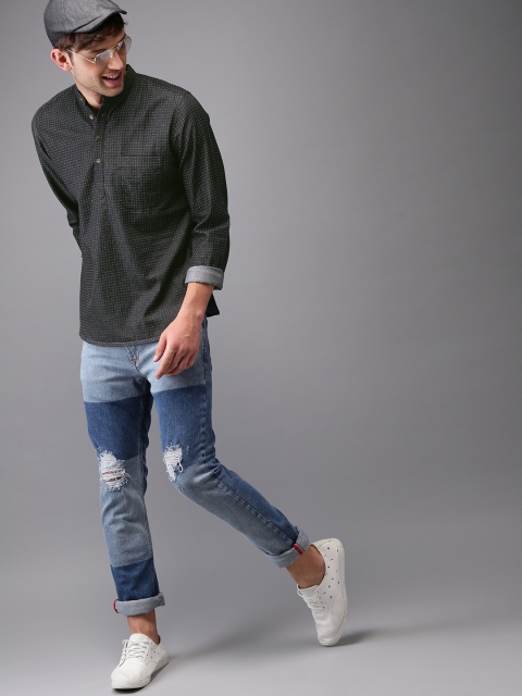 

HERE&NOW Men Black Regular Fit Self Design Casual Shirt