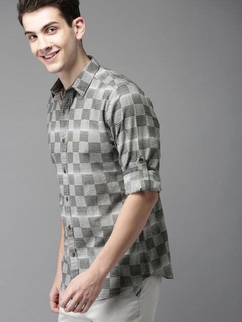 

HERE&NOW Men Grey Regular Fit Checked Casual Shirt