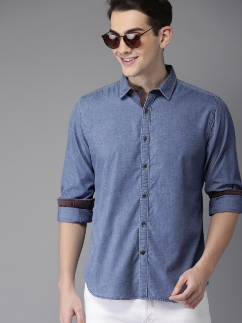 

HERE&NOW Men Blue Regular Fit Solid Casual Corduroy Shirt