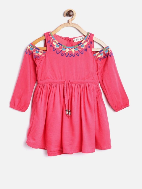 

Bella Moda Girls Pink Solid Cold Shoulder Fit & Flare Dress