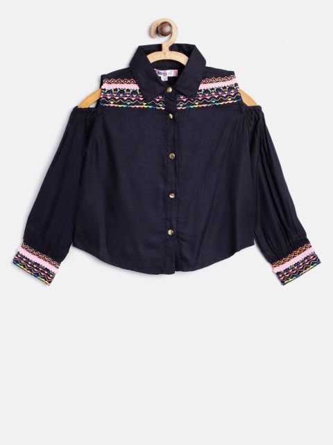 

Nauti Nati Girls Navy Blue Embroidered Detail Cold Shoulder Shirt