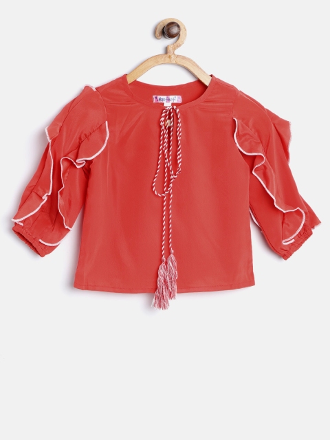 

Nauti Nati Girls Coral Red Ruffle Detail Solid Top