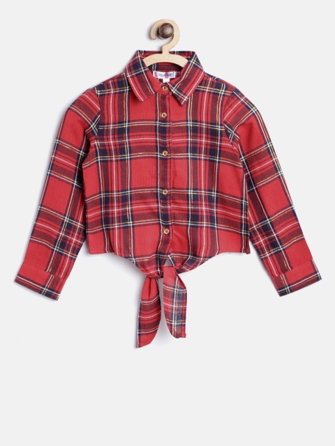 

Nauti Nati Girls Red & Navy Blue Regular Fit Checked Casual Shirt